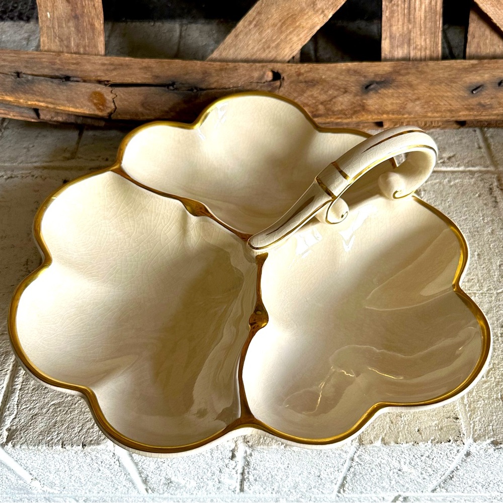 Masons Ironstone "IVORY" and gold Divided Dish with Handle (50)
